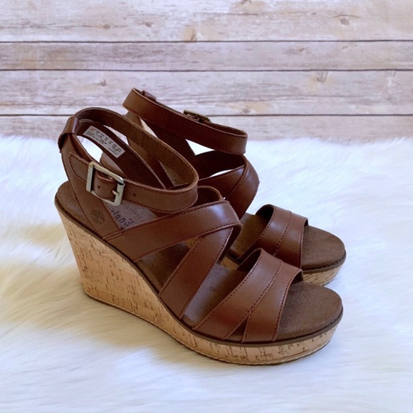 Timberland Danforth Brown Leather Wedge Sandals - Picture 2 of 6